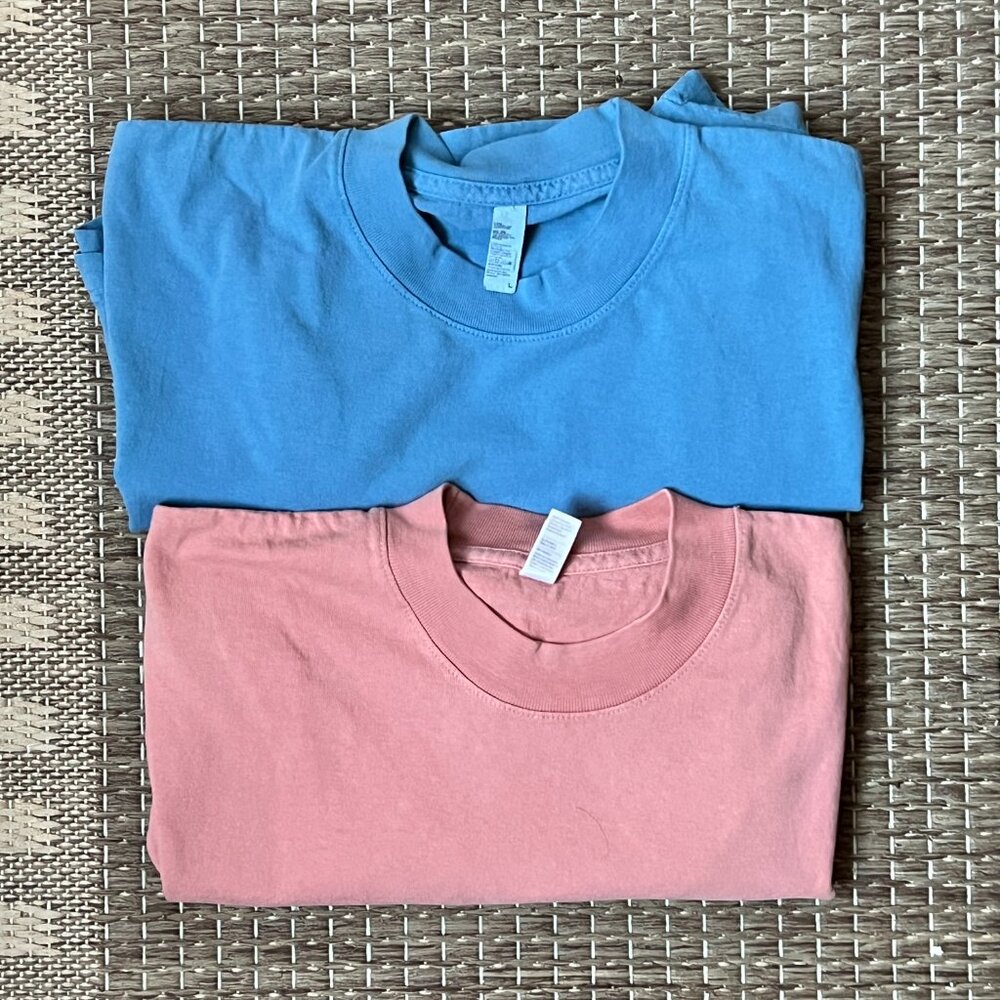 Los Angeles Apparel coral and clear blue mock neck longsleeve shirt 2 pack